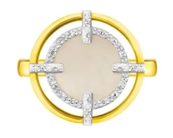 Pierścionek z żółtego złota z diamentami i masą perłową - próba 585