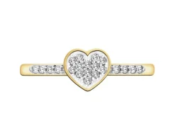 Pierścionek z żółtego złota z diamentami - serce - 0,07 ct - próba 585