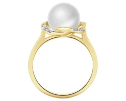 Pierścionek z żółtego złota z diamentami i perłą - próba 585
