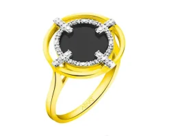 Pierścionek z żółtego złota z diamentami i onyksem - próba 585