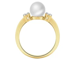 Pierścionek z żółtego złota z diamentami i perłą - próba 585