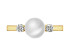 Pierścionek z żółtego złota z diamentami i perłą - próba 585