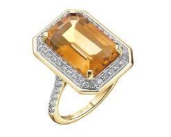 Pierścionek z żółtego złota z brylantami i cytrynem - próba 585