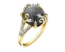 Pierścionek z żółtego złota z  diamentami i onyksem - próba 585