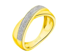 Pierścionek z żółtego złota z diamentami - 0,14 ct - próba 585