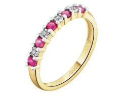 Pierścionek z żółtego złota z diamentami i rubinami - próba 375