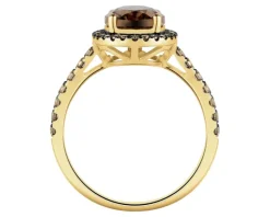 Pierścionek z żółtego złota z brylantami Champagne i kwarcem dymnym - próba 585