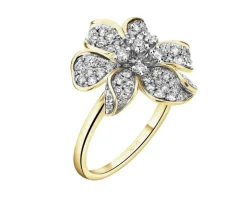 Pierścionek z żółtego złota z brylantami - kwiat - 0,65 ct - próba 585