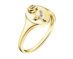 Pierścionek z żółtego złota z diamentami - sygnet  - róża - 0,006 ct - próba 585