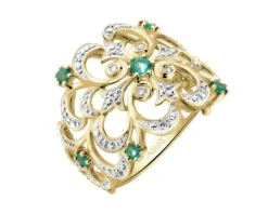 Pierścionek z żółtego złota z brylantami i szmaragdami - próba 585