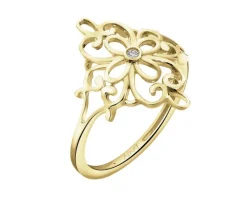 Pierścionek z żółtego złota z brylantem - rozeta - 0,01 ct - próba 375