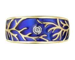 Pierścionek z żółtego złota z brylantem i emalią - 0,01 ct - próba 375