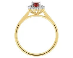 Pierścionek z żółtego złota z diamentami i granatem - próba 585