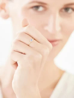 Pierścionek z żółtego złota z diamentami i tanzanitem - próba 585