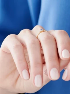 Pierścionek z żółtego złota z diamentami i tanzanitem - próba 585