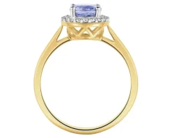 Pierścionek z żółtego złota z diamentami i tanzanitem - próba 585