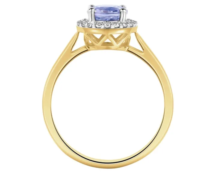 Pierścionek z żółtego złota z diamentami i tanzanitem - próba 585