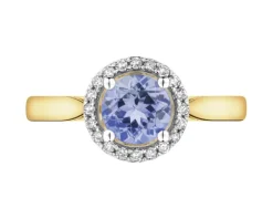 Pierścionek z żółtego złota z diamentami i tanzanitem - próba 585