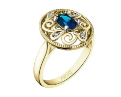 Pierścionek z żółtego złota z diamentami i szafirem - próba 585