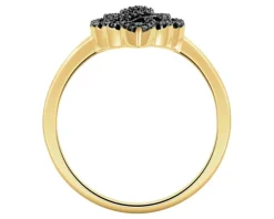 Pierścionek z żółtego złota z czarnymi brylantami i topazami London Blue - próba 585