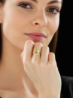 Pierścionek z żółtego złota z brylantami i kwarcem Lemon - próba 585