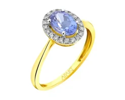 Pierścionek z żółtego złota z brylantami i tanzanitem - próba 585