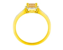 Pierścionek z żółtego złota z diamentami i cytrynem - próba 585