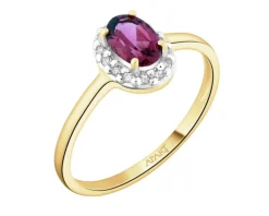 Pierścionek z żółtego złota z diamentami i rodolitem - próba 585