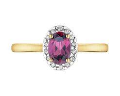 Pierścionek z żółtego złota z diamentami i rodolitem - próba 585