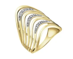 Pierścionek z żółtego złota z diamentami - 0,03 ct - próba 585