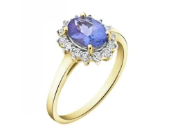 Pierścionek z żółtego złota z brylantami i tanzanitem - próba 585