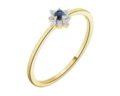 Pierścionek z żółtego złota z diamentami i szafirem - próba 585