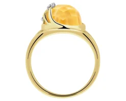 Pierścionek z żółtego złota z diamentami i cytrynem - liście - próba 585