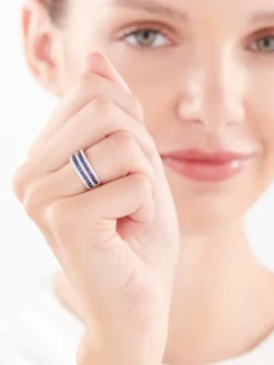 Pierścionek z żółtego złota z diamentami i szafirami - próba 585