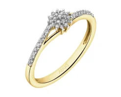 Pierścionek z żółtego złota z diamentami - 0,12 ct - próba 585