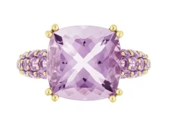 Pierścionek z żółtego złota z brylantami i ametystami - próba 585