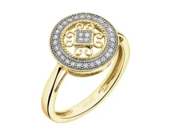 Pierścionek z żółtego złota z diamentami - rozeta - 0,09 ct - próba 585