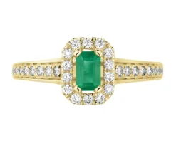 Pierścionek z żółtego złota z brylantami i szmaragdem - próba 585