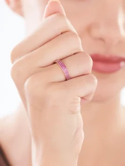 Pierścionek z żółtego złota z diamentami i rubinami syntetycznymi - próba 585