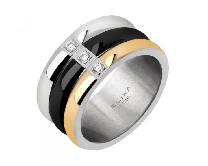Pierścionek ze stali szlachetnej z cyrkoniami