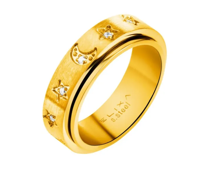 Pierścionek ze stali szlachetnej z cyrkoniami - gwiazdy, Księżyc