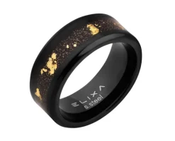 Pierścionek ze stali szlachetnej z kamieniem piaskowym i brokatem