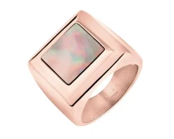 Pierścionek ze stali szlachetnej z masą perłową - sygnet