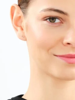 Pojedynczy kolczyk z różowego złota z diamentem - serce - 0,004 ct - próba 375