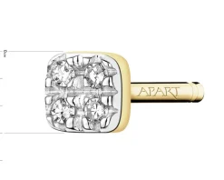 Pojedynczy kolczyk z żółtego złota z diamentami - kwadrat - 0,01 ct - próba 375