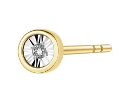 Pojedynczy kolczyk z żółtego i białego złota z diamentem - 0,005 ct - próba 375