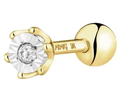Pojedynczy kolczyk z żółtego i białego złota z brylantem do piercingu - 0,01 ct - próba 375