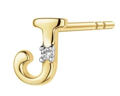 Pojedynczy kolczyk z żółtego złota z diamentem - litera J - 0,004 ct - próba 375