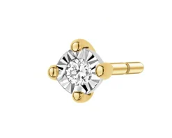 Pojedynczy kolczyk z żółtego i białego złota z brylantem - 0,01 ct - próba 585