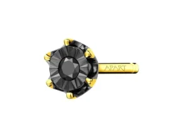 Pojedynczy kolczyk z żółtego i białego złota z czarnym brylantem - 0,01 ct - próba 375